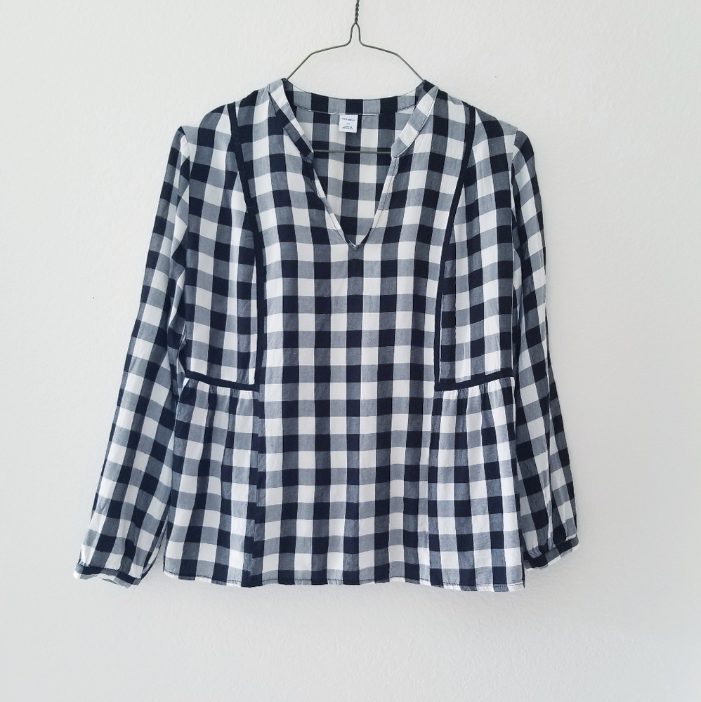 Black Plaid Peplum Blouse XS